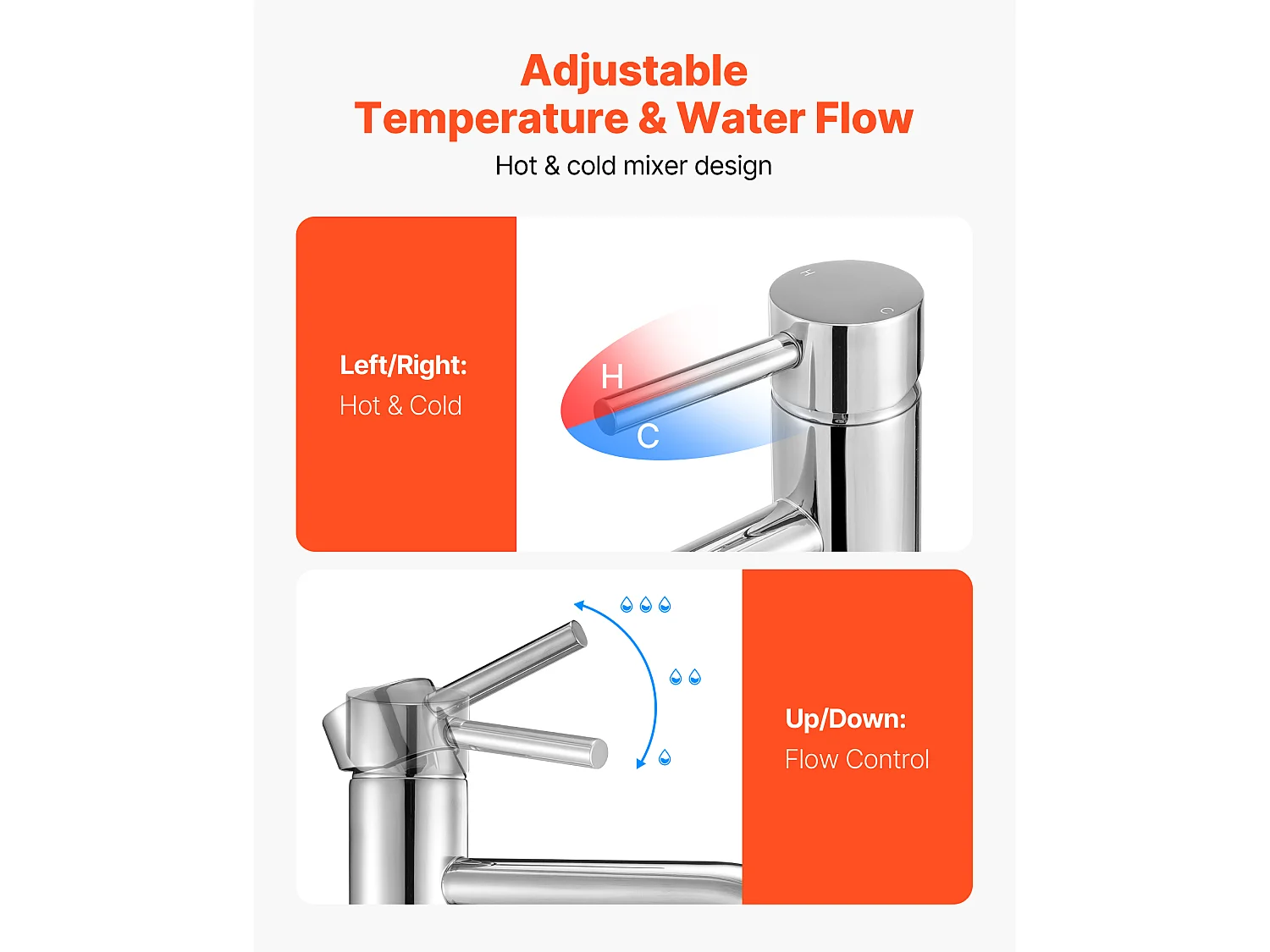 Robinet d'Évier à Poignée Unique SucceBuy, Mitigeur de Cuisine à Arc Élevé, Robinets d'Eau à 1 ou 3 Trous avec Bonde à Bouton-poussoir, pour Salle de Bain