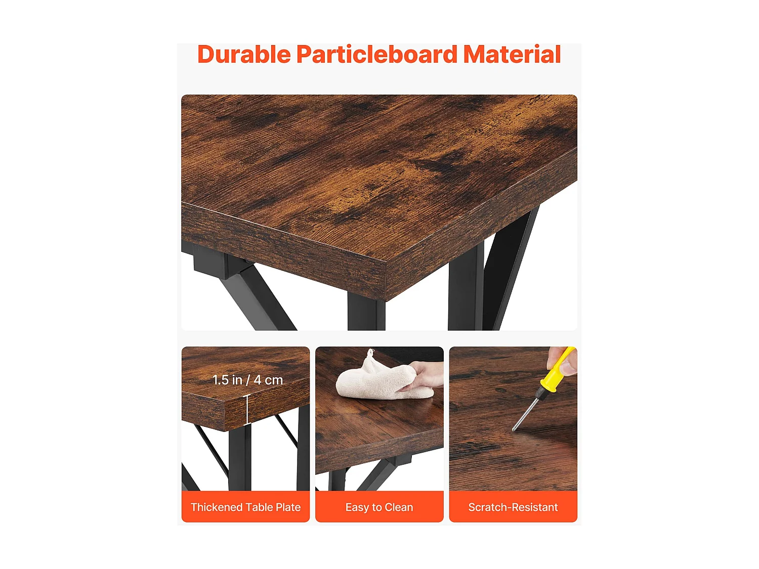 Directiebureau SucceBuy 180 x 80 cm, Grote Eenvoudige en Moderne Computertafel, Studiebureau van Hout met Metalen Frame, Belasting 68 kg, Bruin en Zwart