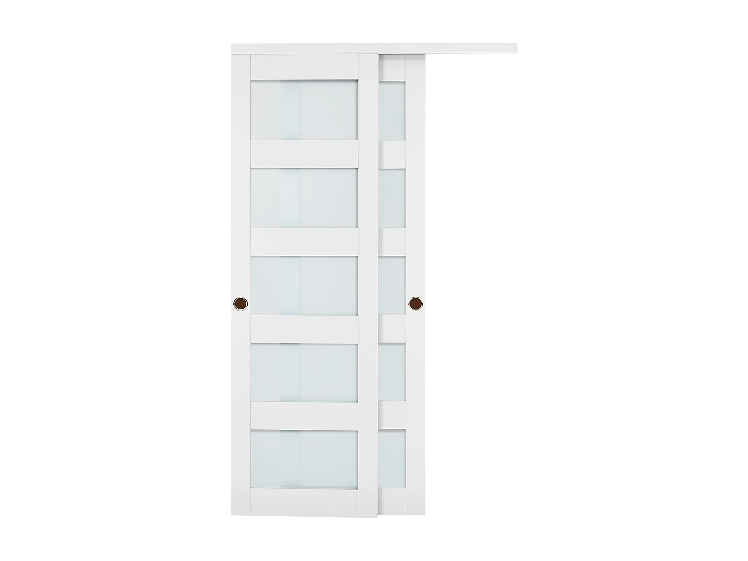 Drzwi Przesuwne SucceBuy do Szafy 121,9 x 203,2 cm, Podwójne Drzwi do Szaf w Szkle Matowym z 5 Panelami, z Kompletem Okuć i Szyną Podłogową