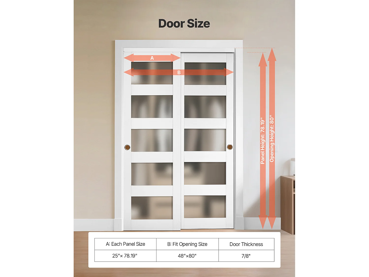 Porta de Correr SucceBuy de Armário 121,9 x 203,2 cm, Porta Dupla de Guarda-roupas em Vidro Fosco de 5 Painéis, com Kit de Ferragens e Trilho de Chão