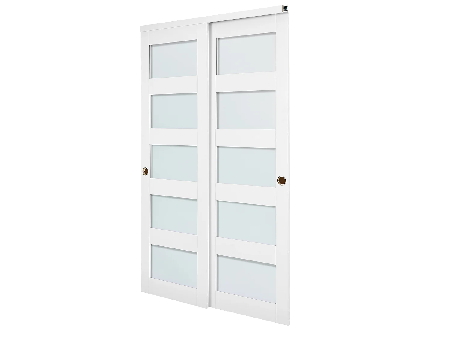 Porta de Correr SucceBuy de Armário 121,9 x 203,2 cm, Porta Dupla de Guarda-roupas em Vidro Fosco de 5 Painéis, com Kit de Ferragens e Trilho de Chão