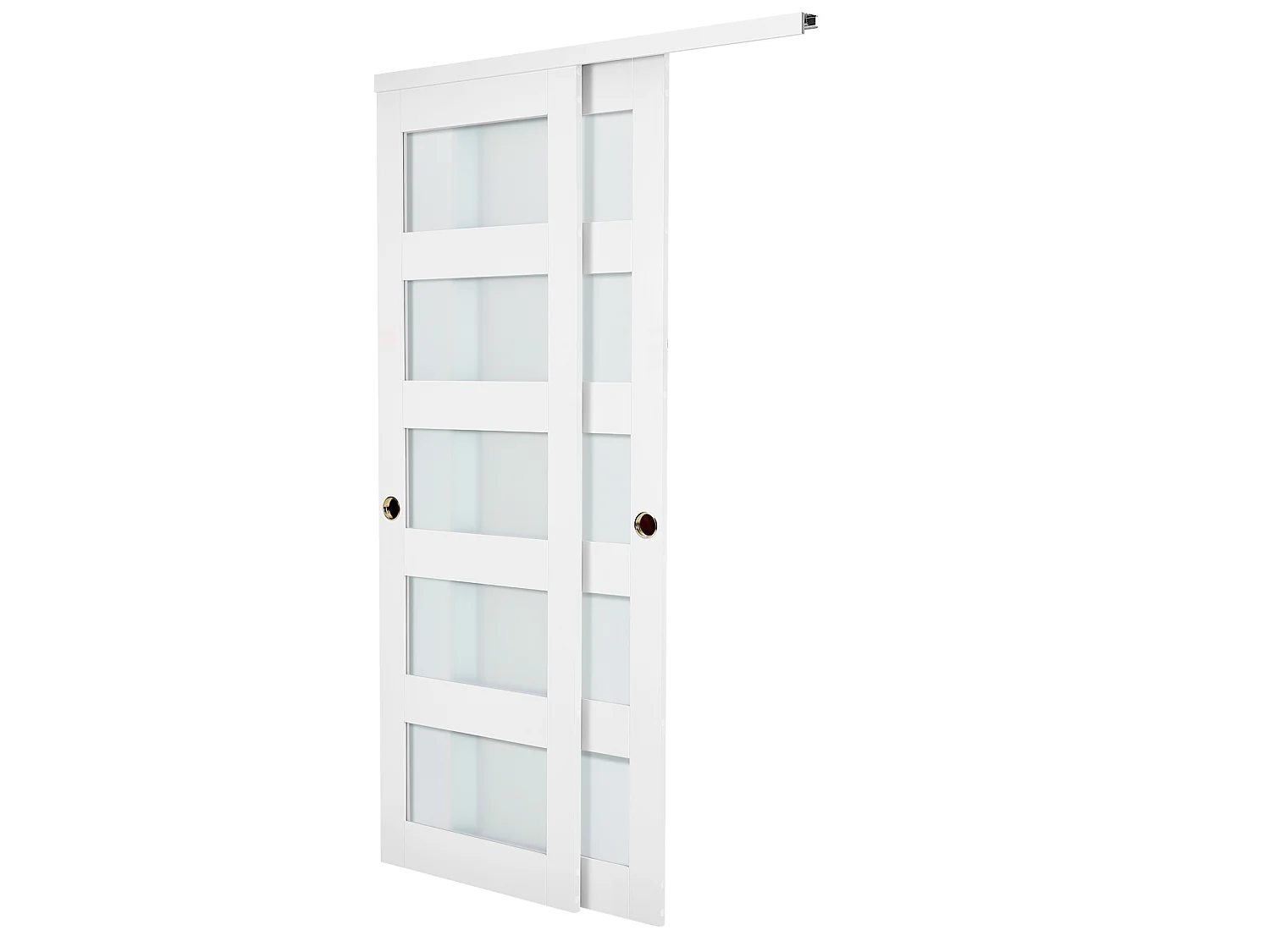 Porta de Correr SucceBuy de Armário 121,9 x 203,2 cm, Porta Dupla de Guarda-roupas em Vidro Fosco de 5 Painéis, com Kit de Ferragens e Trilho de Chão