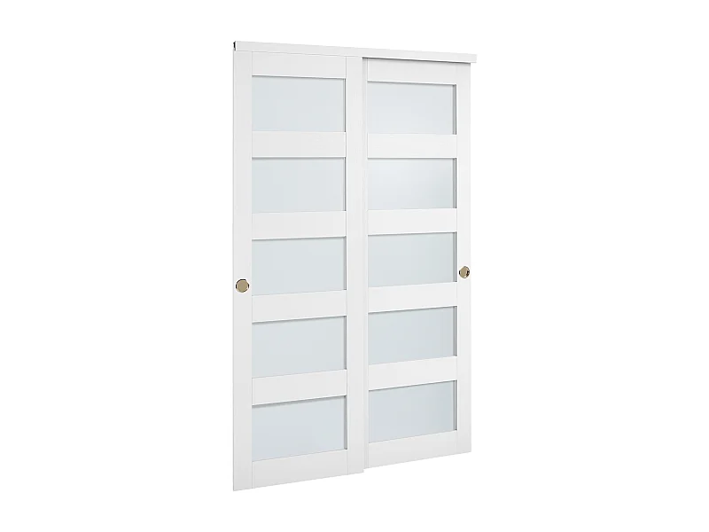 Drzwi Przesuwne SucceBuy do Szafy 121,9 x 203,2 cm, Podwójne Drzwi do Szaf w Szkle Matowym z 5 Panelami, z Kompletem Okuć i Szyną Podłogową