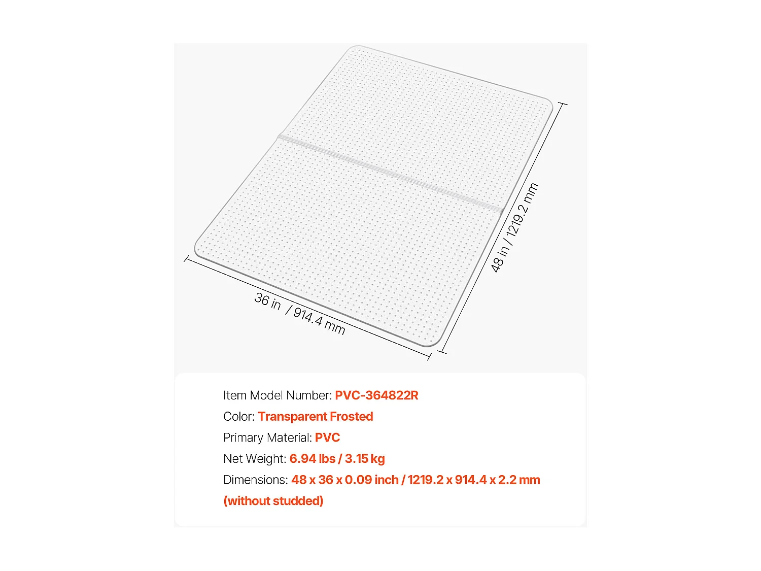 Tapis Chaise de Bureau SucceBuy de 121,9x91,4 cm, Tapis Protège-sol Moquetté, en Plastique, Rectangulaire, Transparent, Antidérapant et Facile à Nettoyer