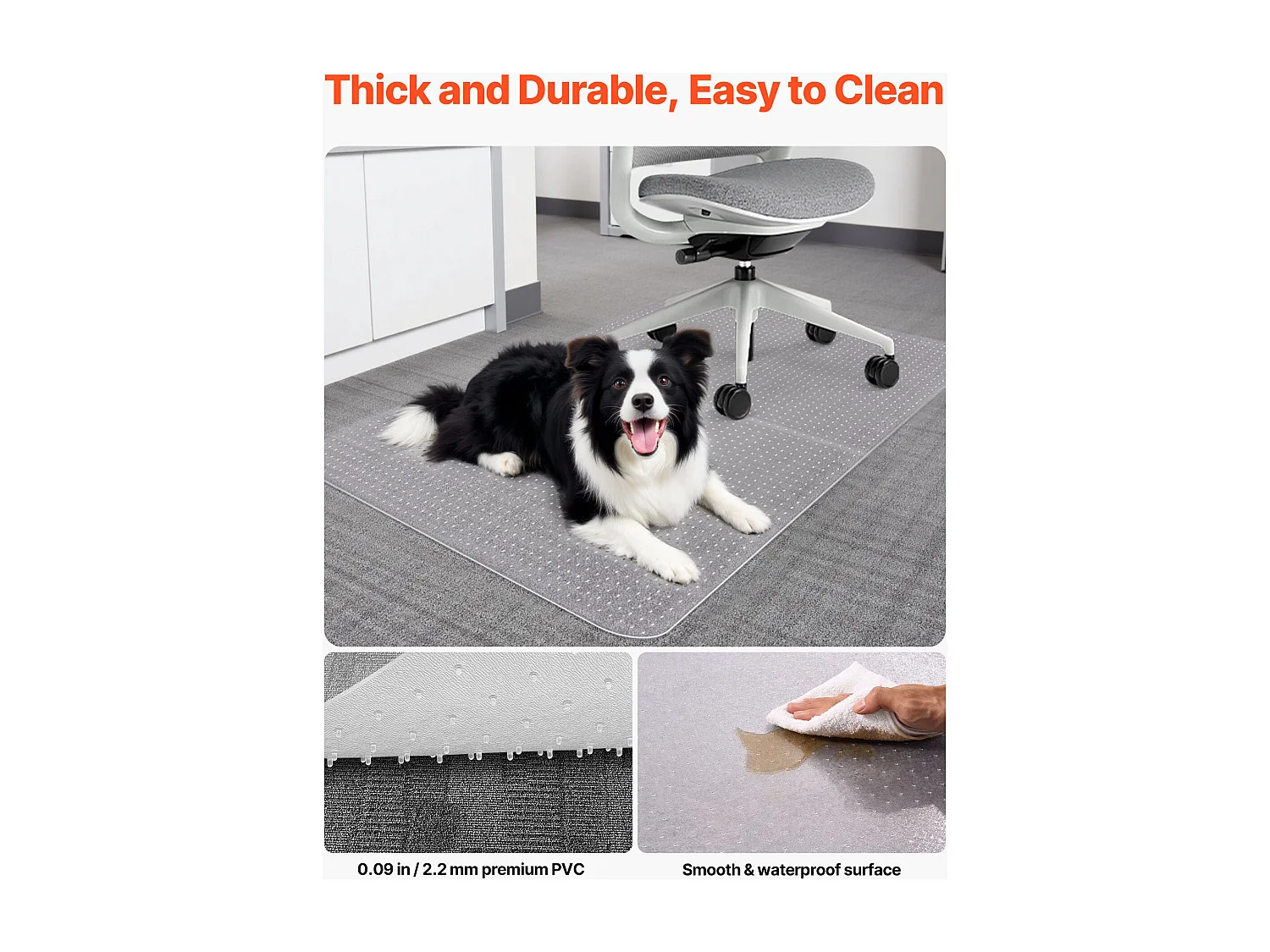 Tapis Chaise de Bureau SucceBuy de 121,9x91,4 cm, Tapis Protège-sol Moquetté, en Plastique, Rectangulaire, Transparent, Antidérapant et Facile à Nettoyer