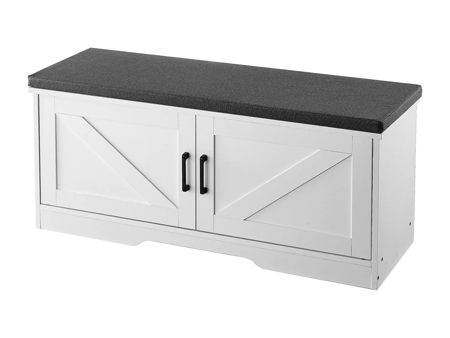 Banc de Rangement SucceBuy à Chaussures, 100 x 35,5 x 46 cm, Banc d'Entrée avec Coussin d'Assise Rembourré, 2 Portes de Grange et Étagère Réglable en Hauteur