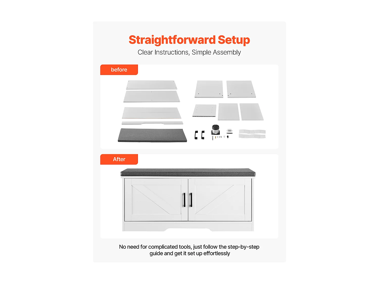 Banc de Rangement SucceBuy à Chaussures, 100 x 35,5 x 46 cm, Banc d'Entrée avec Coussin d'Assise Rembourré, 2 Portes de Grange et Étagère Réglable en Hauteur