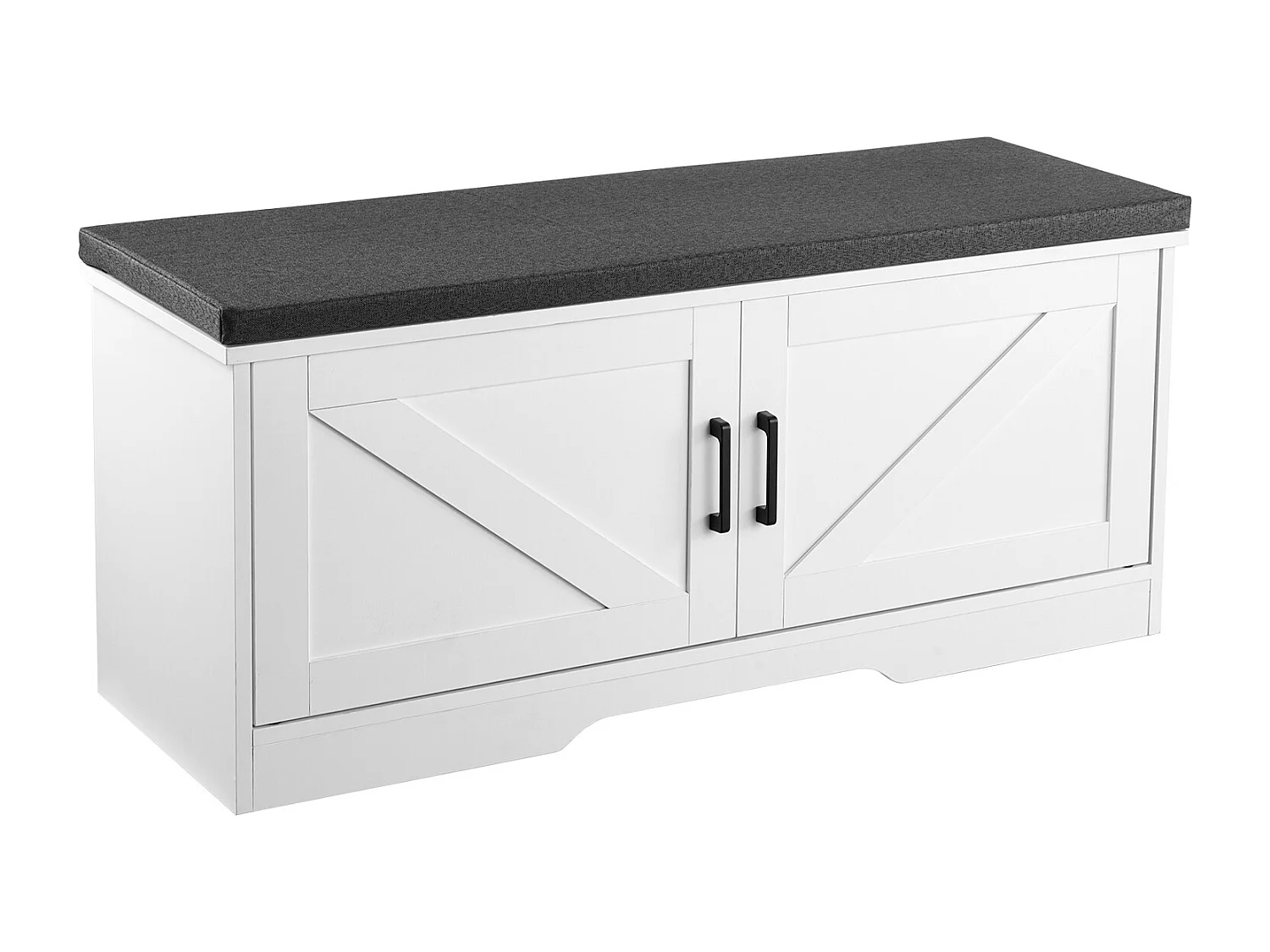 Banc de Rangement SucceBuy à Chaussures, 100 x 35,5 x 46 cm, Banc d'Entrée avec Coussin d'Assise Rembourré, 2 Portes de Grange et Étagère Réglable en Hauteur