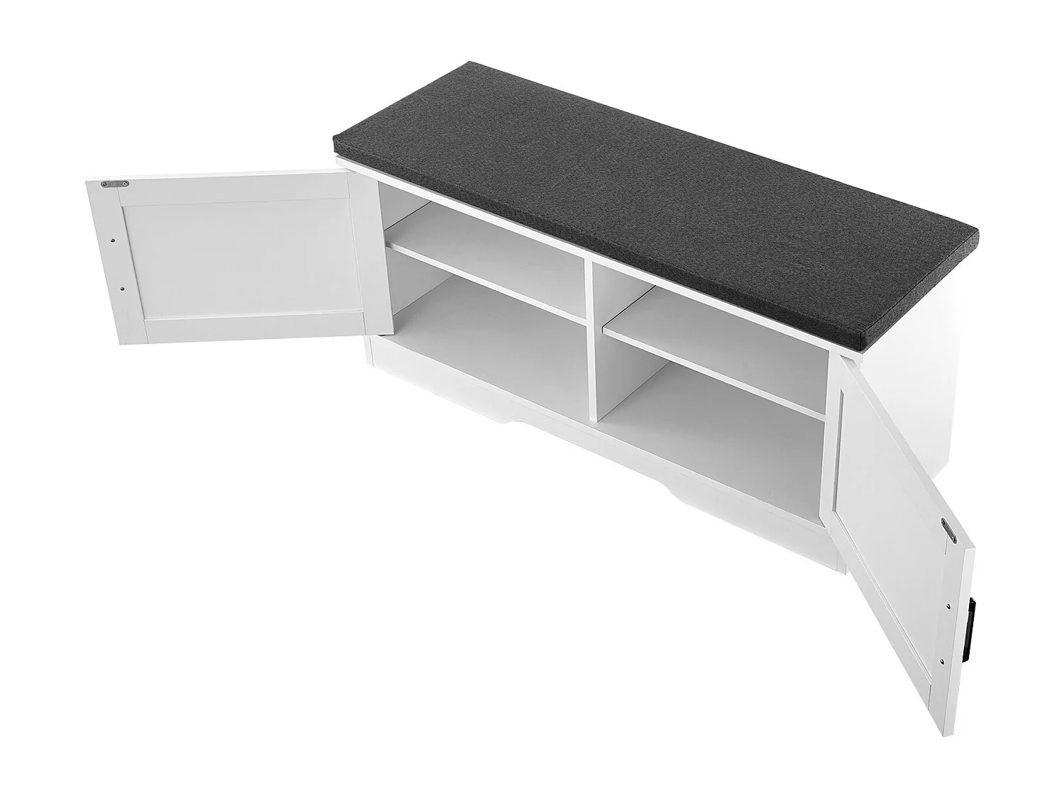 Banc de Rangement SucceBuy à Chaussures, 100 x 35,5 x 46 cm, Banc d'Entrée avec Coussin d'Assise Rembourré, 2 Portes de Grange et Étagère Réglable en Hauteur