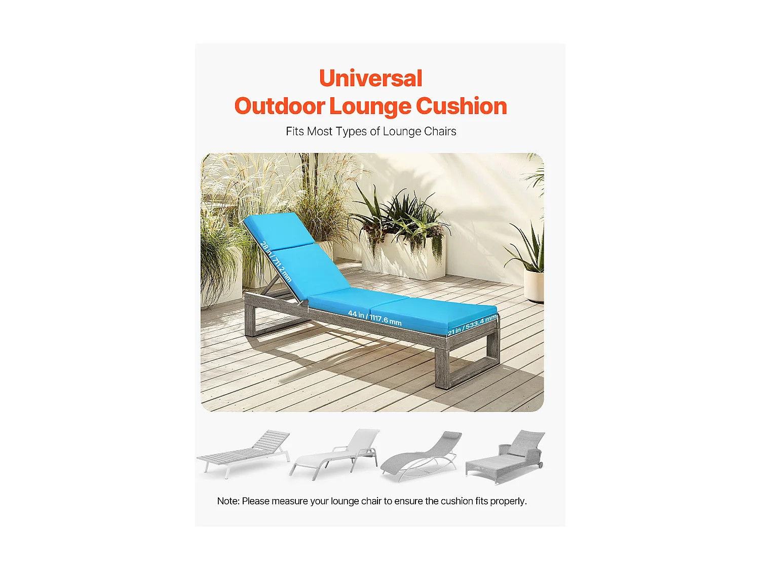 Coussin de Bain de Soleil SucceBuy, 183x53,3 cm, Coussin de Chaise Longue de Jardin, Lot de 2, Imperméable Épais Résistant à Décoloration, avec Attaches