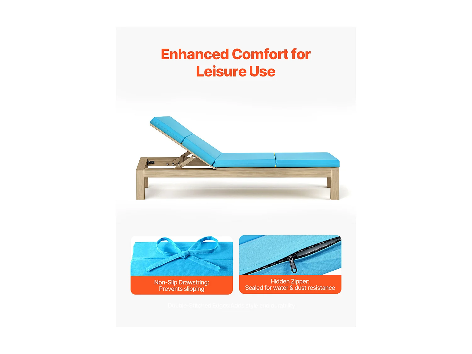 Coussin de Bain de Soleil SucceBuy, 183x53,3 cm, Coussin de Chaise Longue de Jardin, Lot de 2, Imperméable Épais Résistant à Décoloration, avec Attaches