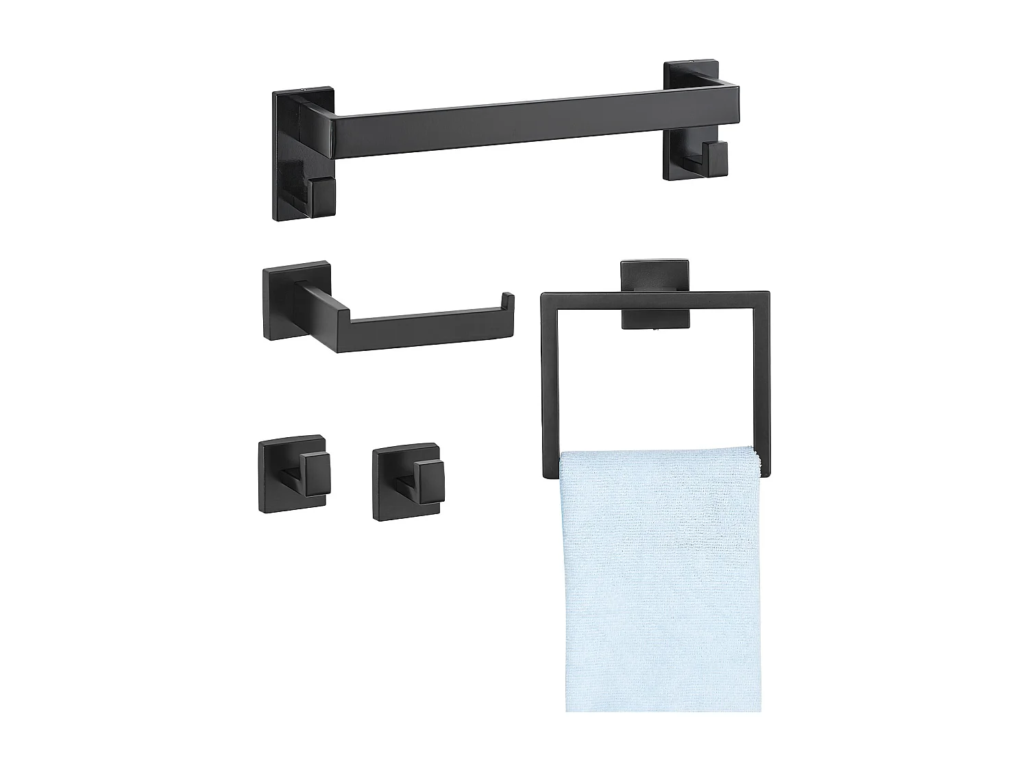 Accessoires de Salle de Bain SucceBuy 5PCs, Porte-Serviettes Mural en Inox, Barre 40 cm, avec Support Serviettes Carré, 2 Crochets pour Peignoir