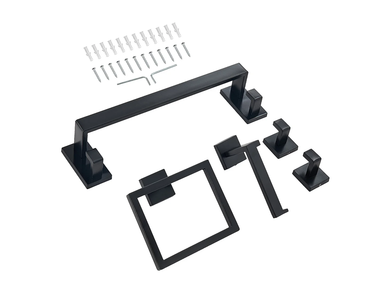 Accessoires de Salle de Bain SucceBuy 5PCs, Porte-Serviettes Mural en Inox, Barre 40 cm, avec Support Serviettes Carré, 2 Crochets pour Peignoir