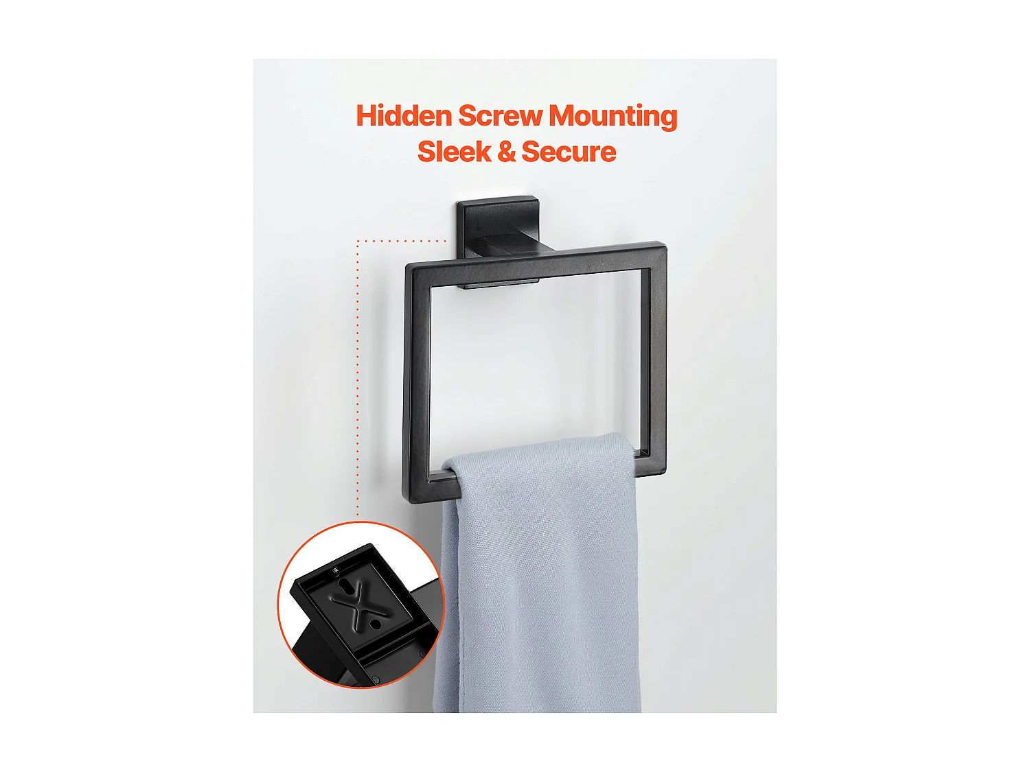 Accessoires de Salle de Bain SucceBuy 5PCs, Porte-Serviettes Mural en Inox, Barre 40 cm, avec Support Serviettes Carré, 2 Crochets pour Peignoir