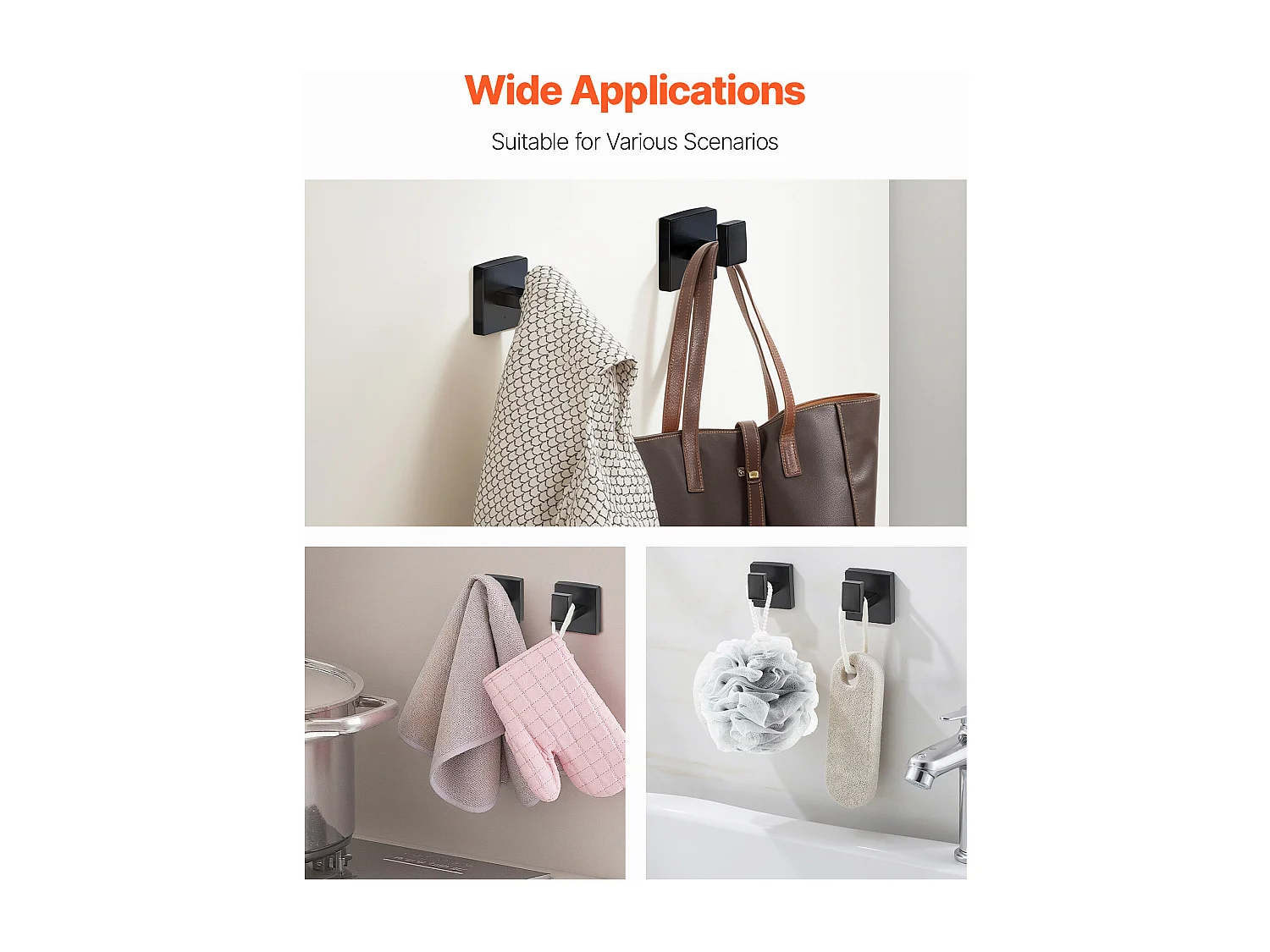 Accessoires de Salle de Bain SucceBuy 5PCs, Porte-Serviettes Mural en Inox, Barre 40 cm, avec Support Serviettes Carré, 2 Crochets pour Peignoir