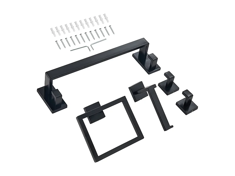 Acessórios de Banheiro SucceBuy 5PCs, Toalheiro de Parede de Aço Inoxidável, Barra 40 cm, com Suportes de Toalha Quadrados, 2 Ganchos para Roupão