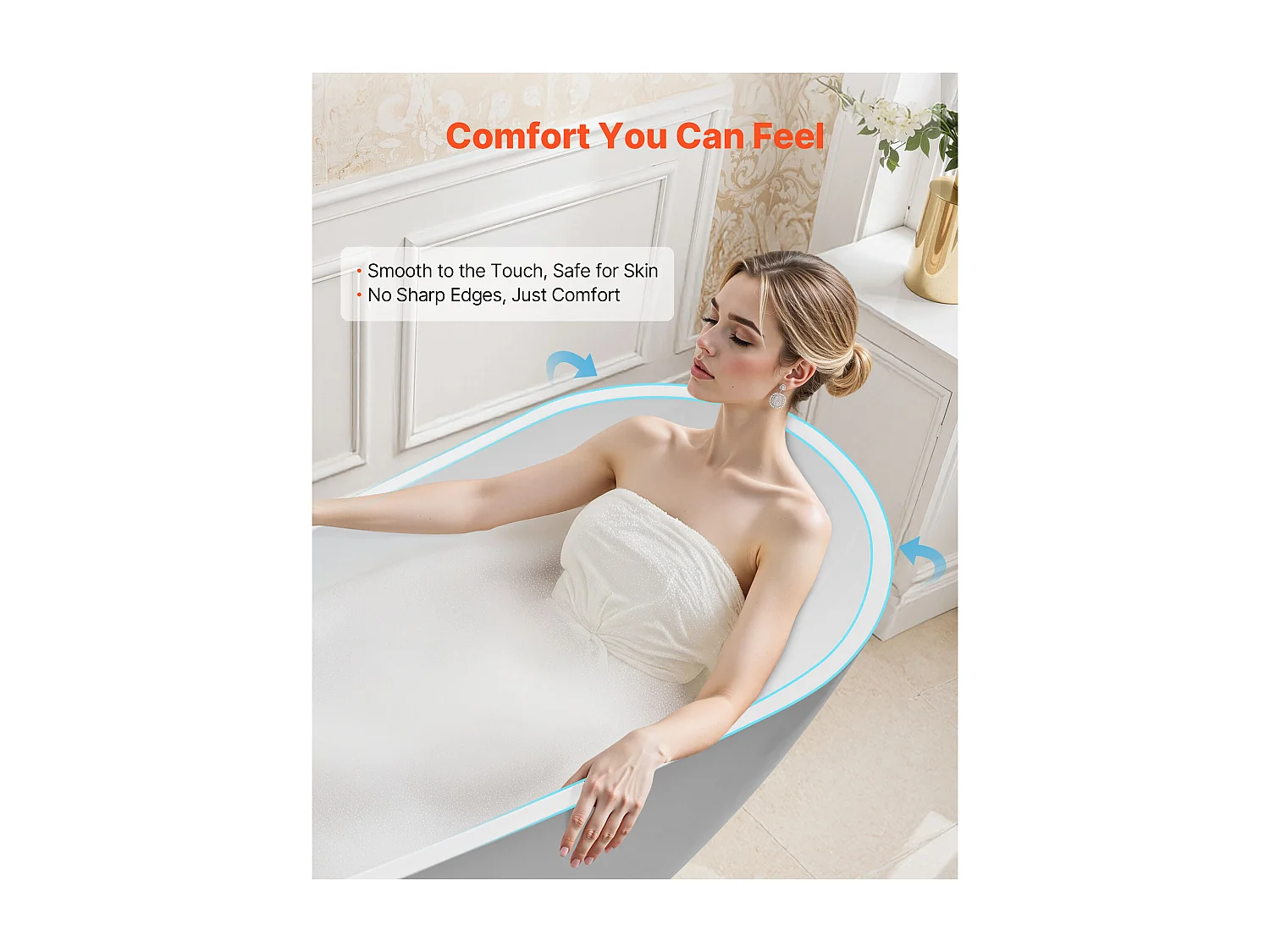 Baignoire Autoportante SucceBuy en Acrylique, Baignoire Îlot Moderne et Élégante, 170x74 cm, Grande Capacité 215 L, avec Trop-plein et Bonde en Nickel Brossé