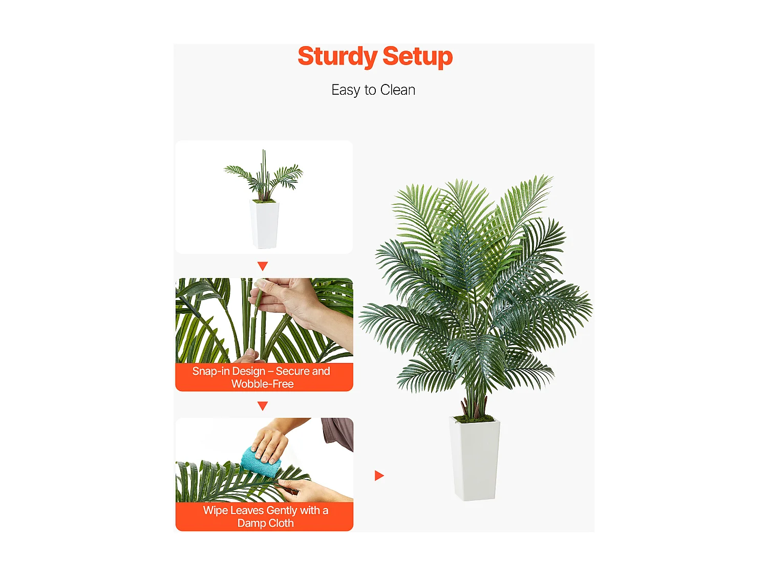 Palmier Artificiel Areca SucceBuy, 1,8 m, Plante Artificielle Tropicale en Pot Blanc, Faux Arbre Tropical Palmier Areca, Fausse Plante pour Salon