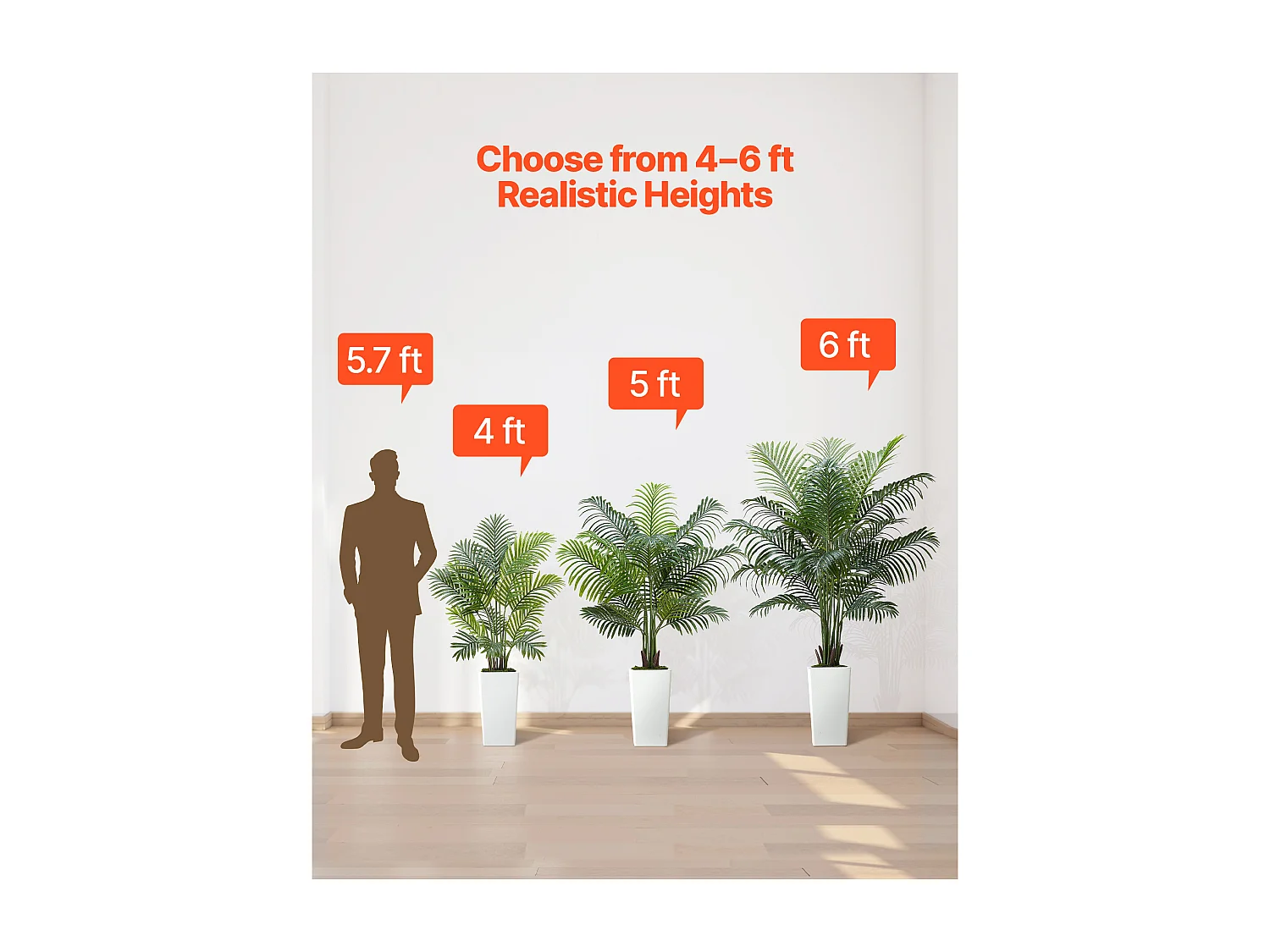 Palmier Artificiel Areca SucceBuy, 1,8 m, Plante Artificielle Tropicale en Pot Blanc, Faux Arbre Tropical Palmier Areca, Fausse Plante pour Salon