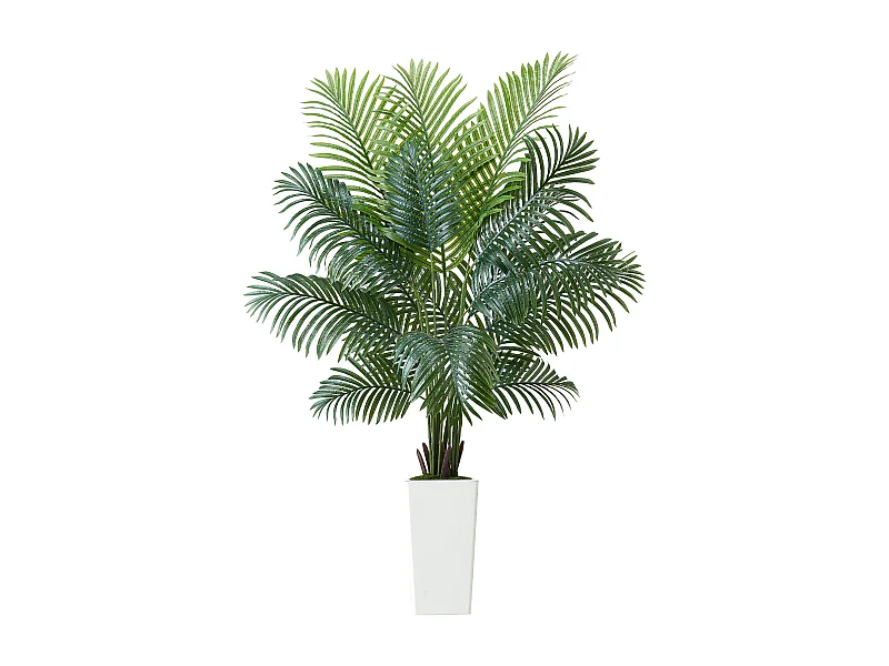 Palmier Artificiel Areca SucceBuy, 1,8 m, Plante Artificielle Tropicale en Pot Blanc, Faux Arbre Tropical Palmier Areca, Fausse Plante pour Salon