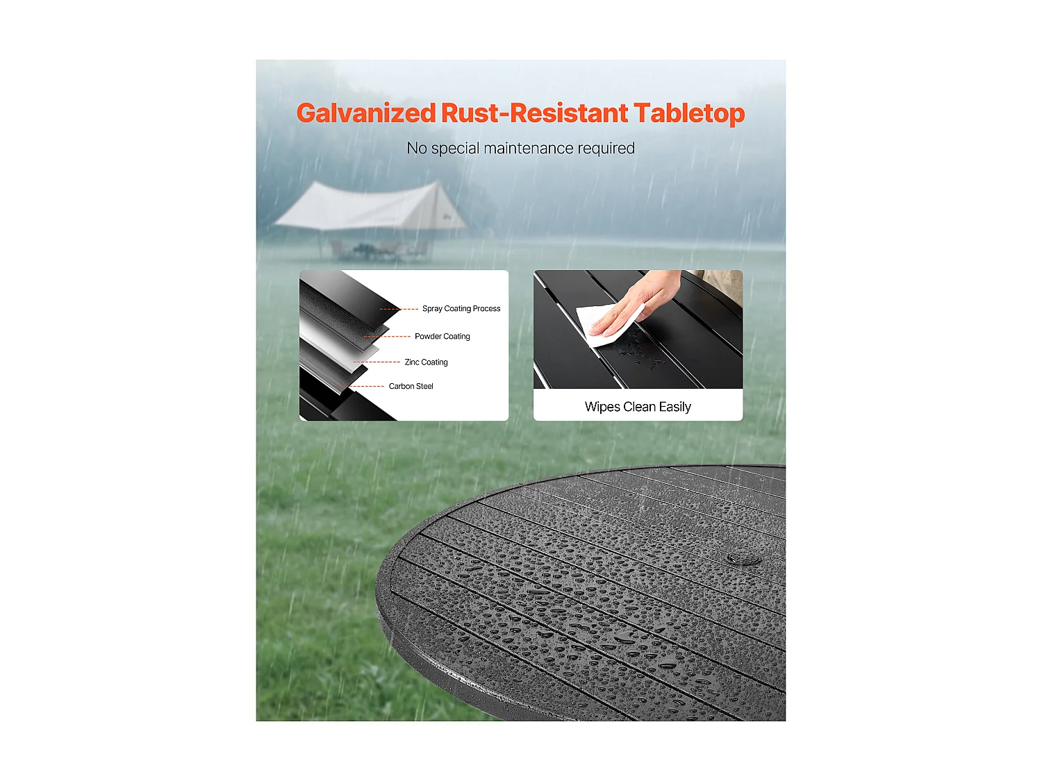 Table à Manger SucceBuy pour Patio Extérieur 120 cm, Table de Bistrot Ronde en Acier Et Métal, Charge 68,04 kg, avec Trou pour Parasol de 3.8 cm, Noir