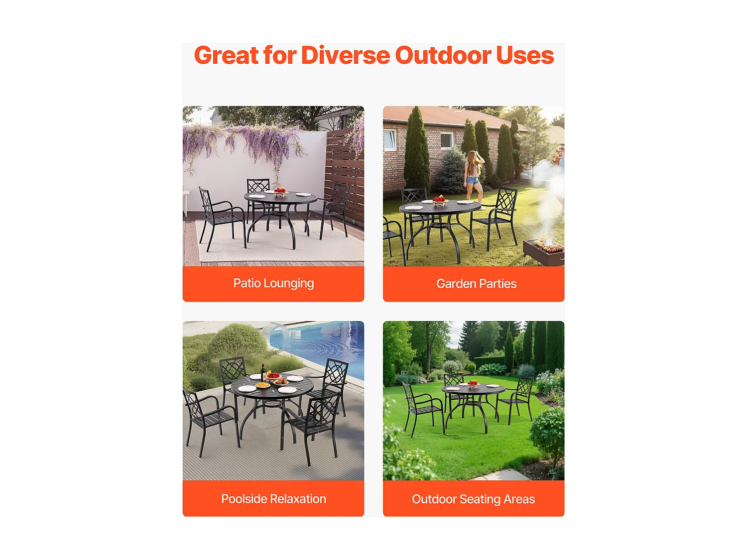 Table à Manger SucceBuy pour Patio Extérieur 120 cm, Table de Bistrot Ronde en Acier Et Métal, Charge 68,04 kg, avec Trou pour Parasol de 3.8 cm, Noir