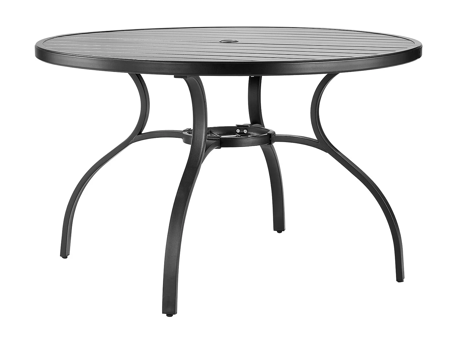 Table à Manger SucceBuy pour Patio Extérieur 120 cm, Table de Bistrot Ronde en Acier Et Métal, Charge 68,04 kg, avec Trou pour Parasol de 3.8 cm, Noir