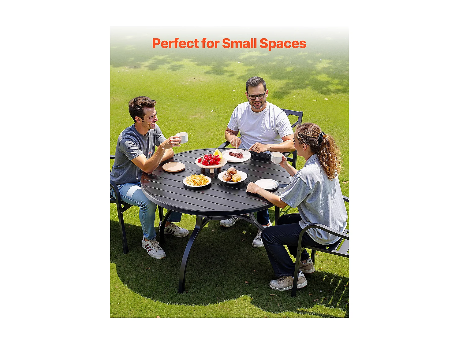 Table à Manger SucceBuy pour Patio Extérieur 120 cm, Table de Bistrot Ronde en Acier Et Métal, Charge 68,04 kg, avec Trou pour Parasol de 3.8 cm, Noir