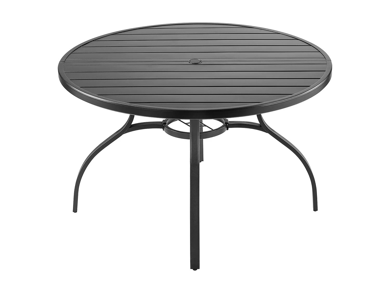 Table à Manger SucceBuy pour Patio Extérieur 120 cm, Table de Bistrot Ronde en Acier Et Métal, Charge 68,04 kg, avec Trou pour Parasol de 3.8 cm, Noir