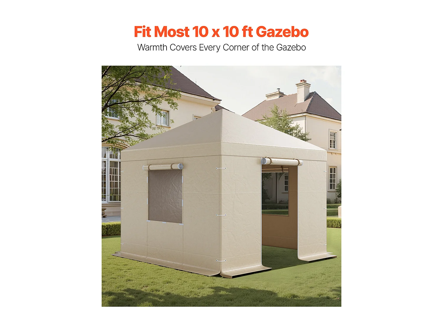 Funda de Gazebo Invierno SucceBuy, 3,05x3,05 m, Cubierta de Gazebo Techo Rígido Toda Estación, con Paneles Laterales, Ventanas de Malla, Material PE Alta Densidad