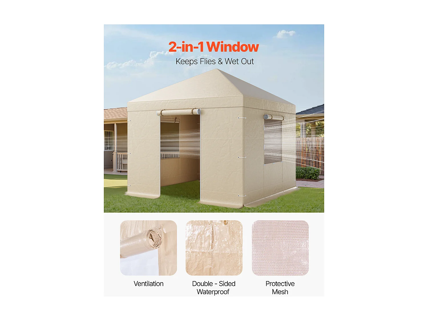 Funda de Gazebo Invierno SucceBuy, 3,05x3,05 m, Cubierta de Gazebo Techo Rígido Toda Estación, con Paneles Laterales, Ventanas de Malla, Material PE Alta Densidad