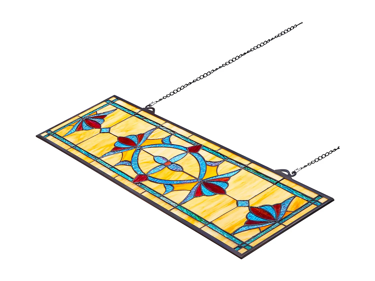 Attrape-Soleil Vitrail SucceBuy 81,3 x 25 cm, Vitrail Suspendu avec Chaîne, Style Tiffany, Rectangle Horizontal, Artisanat Traditionnel Vintage pour Décoration