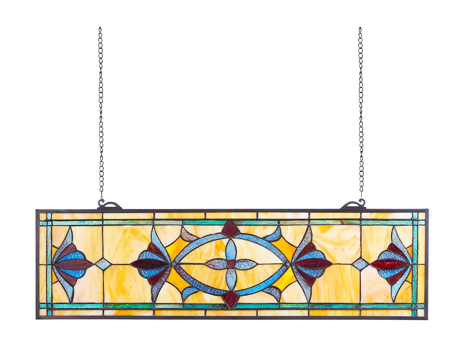 Attrape-Soleil Vitrail SucceBuy 81,3 x 25 cm, Vitrail Suspendu avec Chaîne, Style Tiffany, Rectangle Horizontal, Artisanat Traditionnel Vintage pour Décoration
