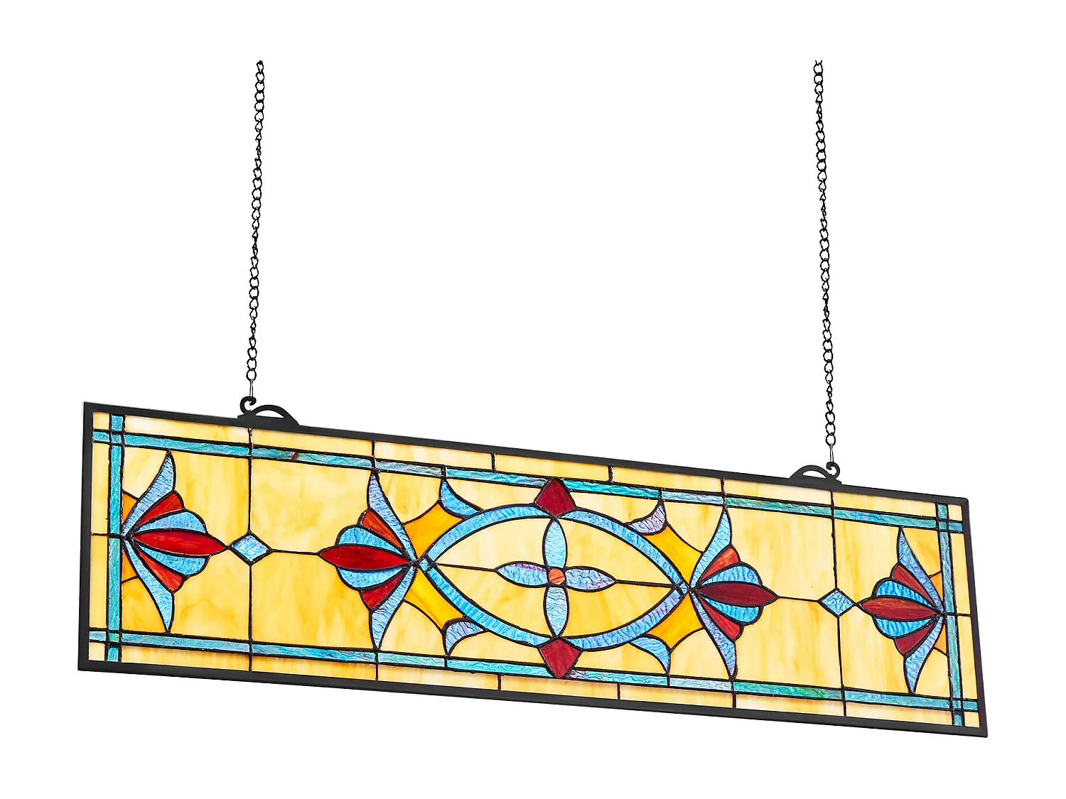 Attrape-Soleil Vitrail SucceBuy 81,3 x 25 cm, Vitrail Suspendu avec Chaîne, Style Tiffany, Rectangle Horizontal, Artisanat Traditionnel Vintage pour Décoration