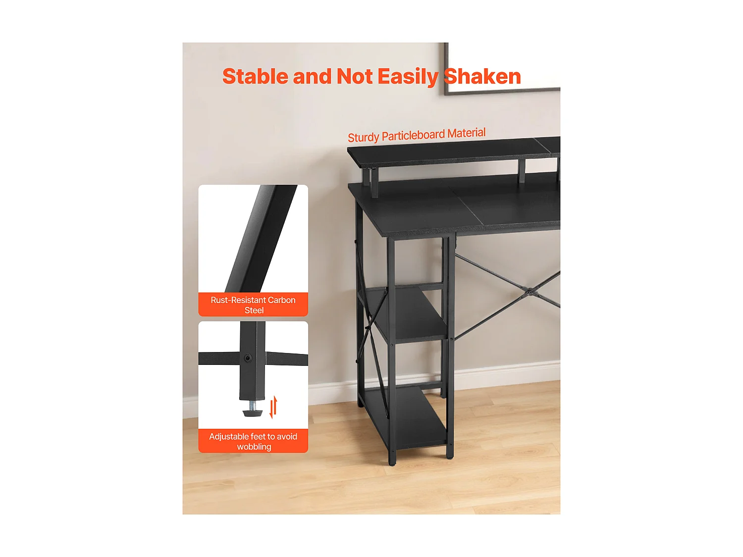 Computerbureau SucceBuy 120x50x86,5 cm met Slimme LED-Verlichting en Stopcontacten, Bureau voor Computer met Monitorstandaard, Zwart