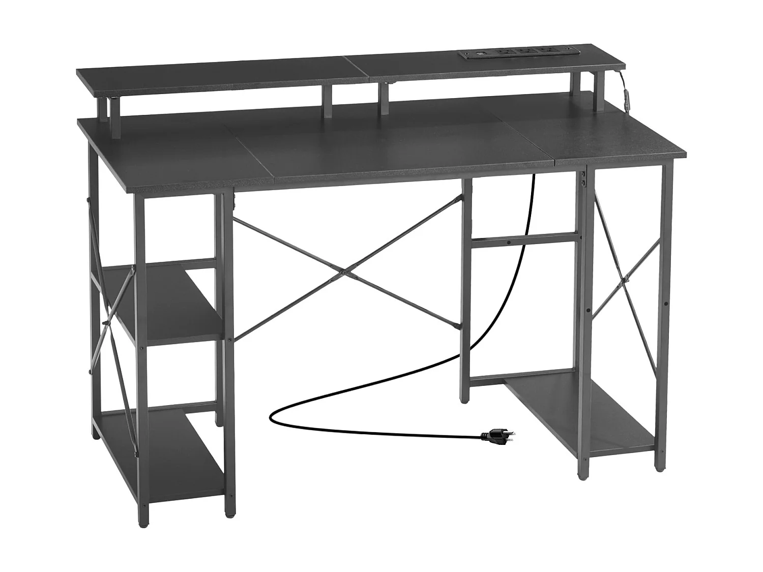 Computerbureau SucceBuy 120x50x86,5 cm met Slimme LED-Verlichting en Stopcontacten, Bureau voor Computer met Monitorstandaard, Zwart