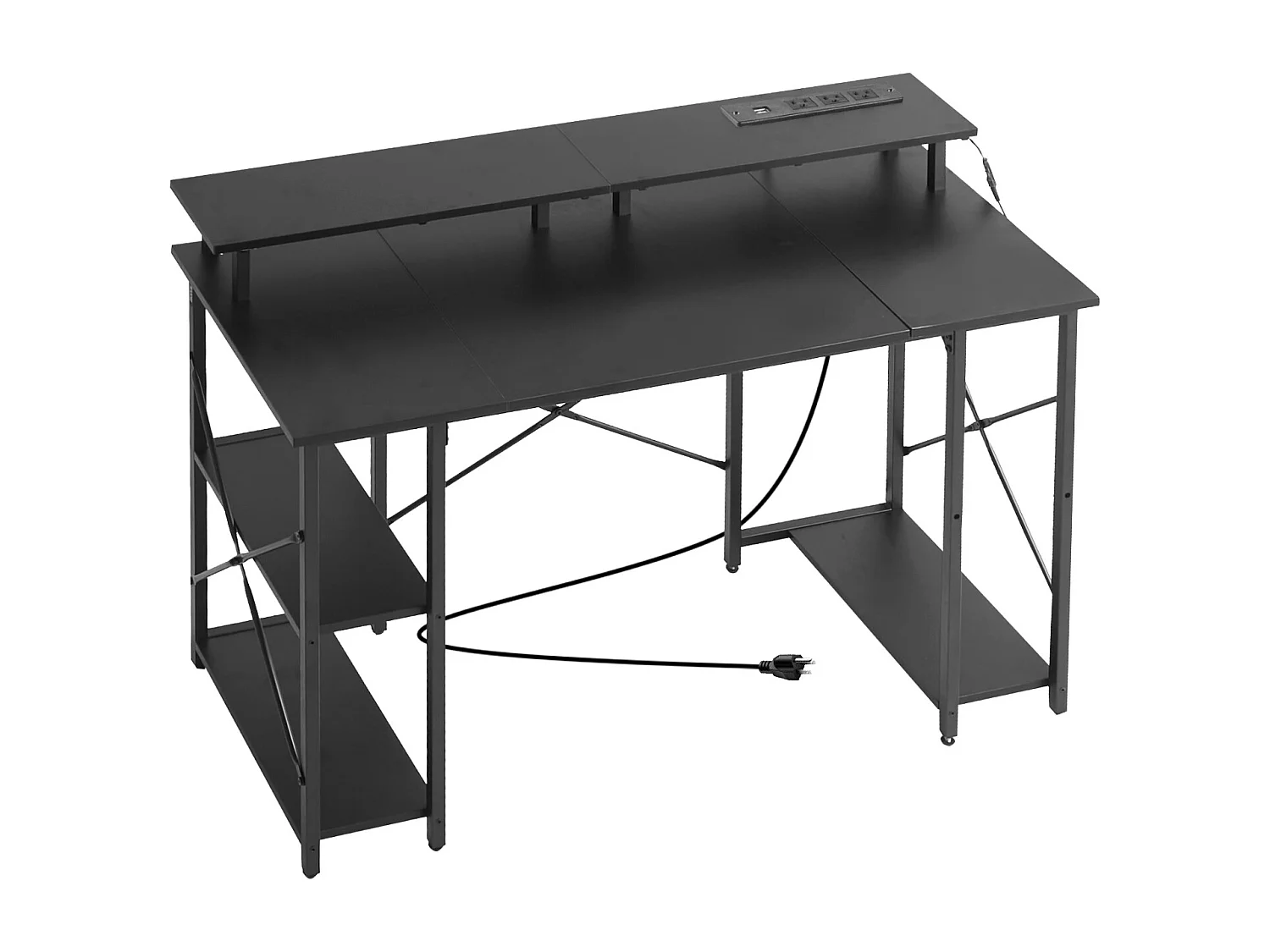 Computerbureau SucceBuy 120x50x86,5 cm met Slimme LED-Verlichting en Stopcontacten, Bureau voor Computer met Monitorstandaard, Zwart