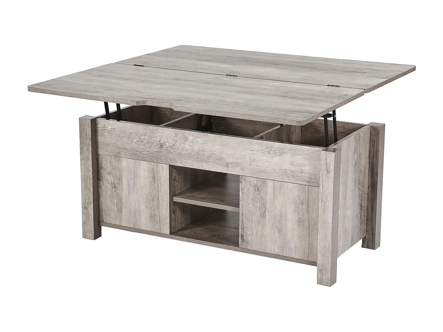 Tavolino SucceBuy con Piano Sollevabile Rettangolare, 100 x 50 x 48.5 cm, Tavolo da Salotto con Porta Fienile e Scomparto di Archiviazione Nascosto