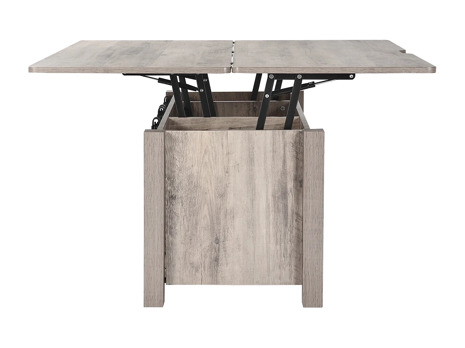Table Basse SucceBuy à Plateau Relevable Rectangulaire, 100 x 50 x 48.5 cm, Table de Salon avec Porte de Grange et Compartiment de Rangement Dissimulé