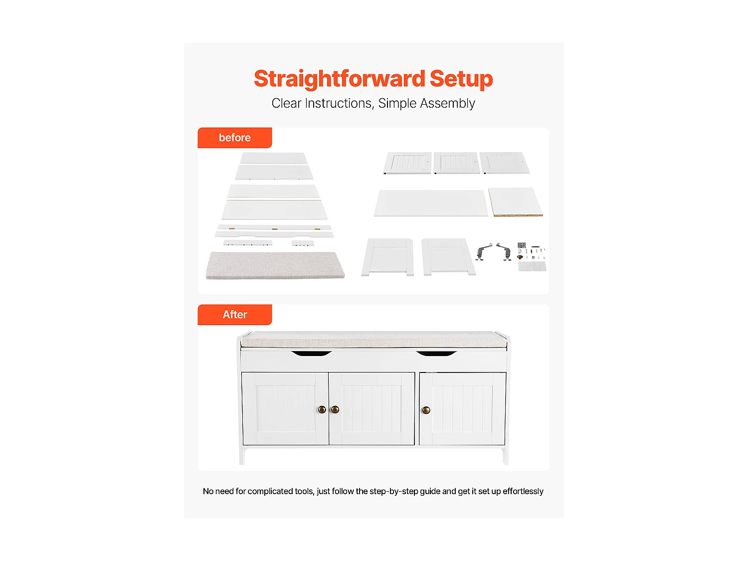 Banc à Chaussures SucceBuy 105x35x50,3 cm, Banc Entrée avec 3 Armoires, Étagère Réglable en Hauteur, Rangement à Plateau Relevable, Coussin Assise, 113,4 kg