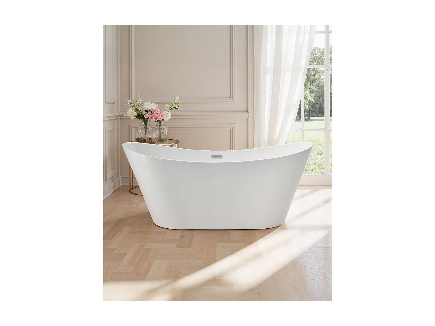 Baignoire Autoportante SucceBuy en Acrylique, Baignoire Îlot Moderne et Élégante, 170x80 cm, Grande Capacité 190 L, avec Trop-plein et Bonde en Nickel Brossé