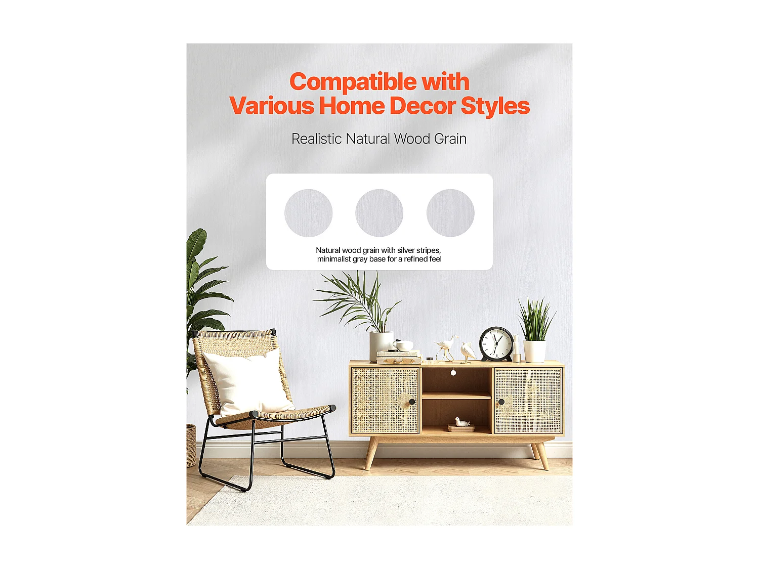 Papel Pintado Adhesivo de Pared SucceBuy, 45 cm x 10 m, Rollo Papel Pintado Autoadhesivo en Vinilo, Motivo Textura Madera Blanca, para Revestimiento de Pared