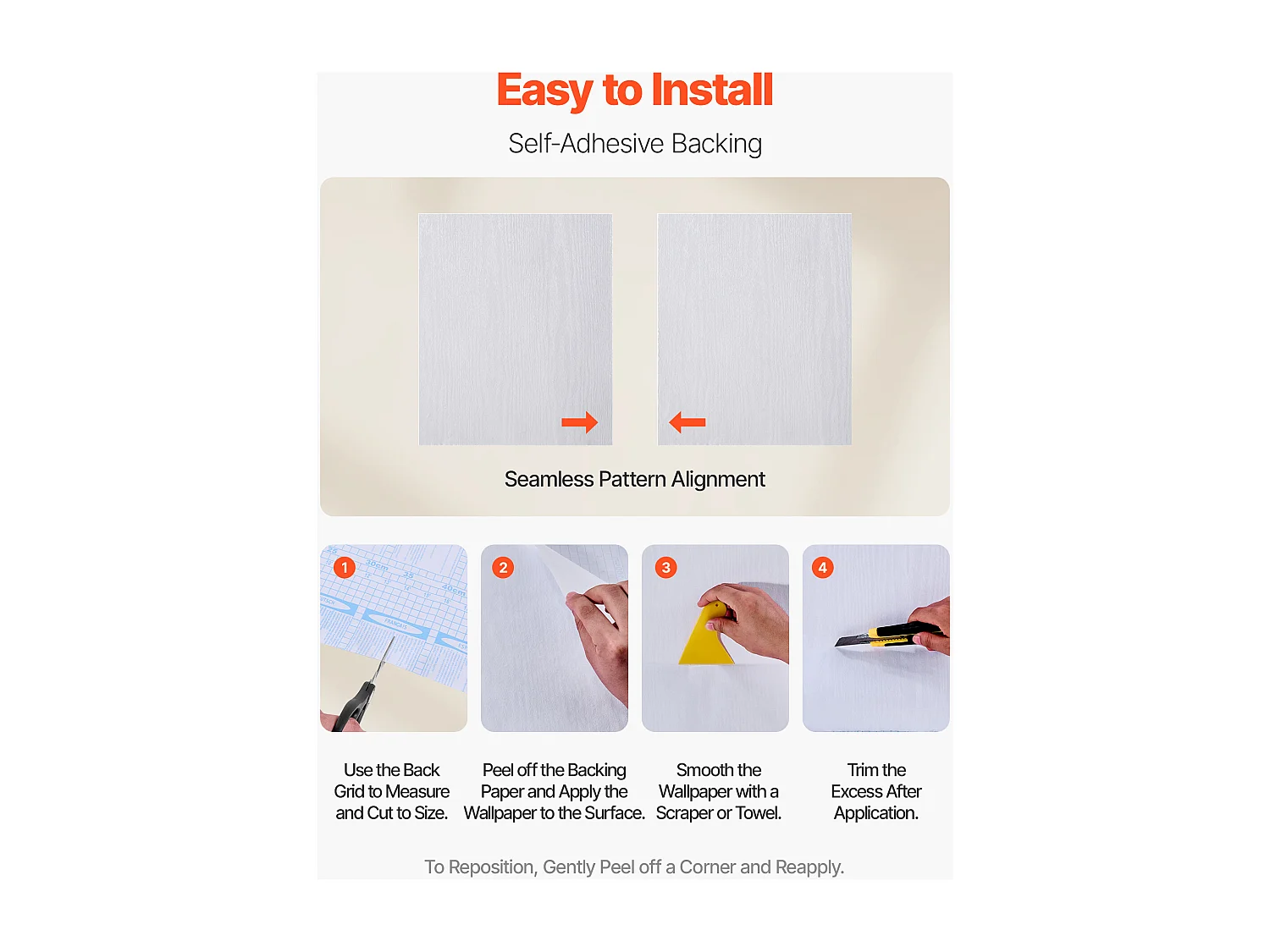 Papel Pintado Adhesivo de Pared SucceBuy, 45 cm x 10 m, Rollo Papel Pintado Autoadhesivo en Vinilo, Motivo Textura Madera Blanca, para Revestimiento de Pared