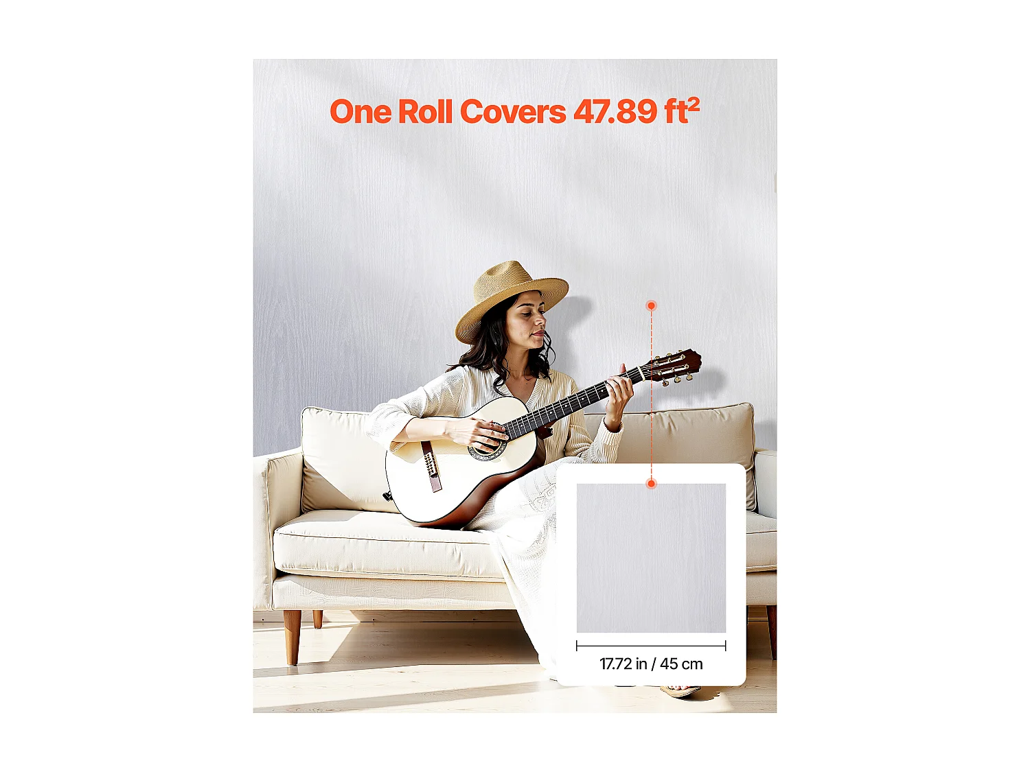 Papier Peint Adhésif Mural SucceBuy, 45 cm x 10 m, Rouleau Papier Peint Autocollant en Vinyle, Motif Texture Bois Blanc, Imperméable, pour Revêtement Mural