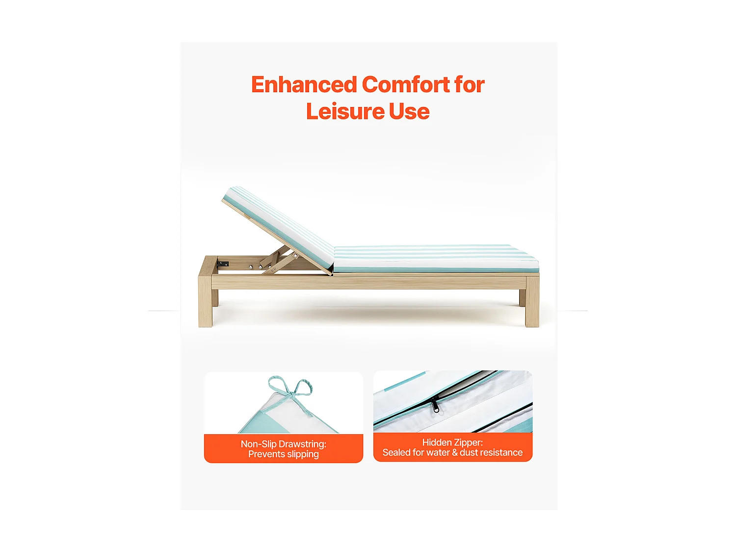 Coussin de Bain de Soleil SucceBuy, 203 x 66 cm, Coussin de Chaise Longue de Jardin, Lot de 2, Imperméable Épais Résistant à Décoloration, avec Attaches