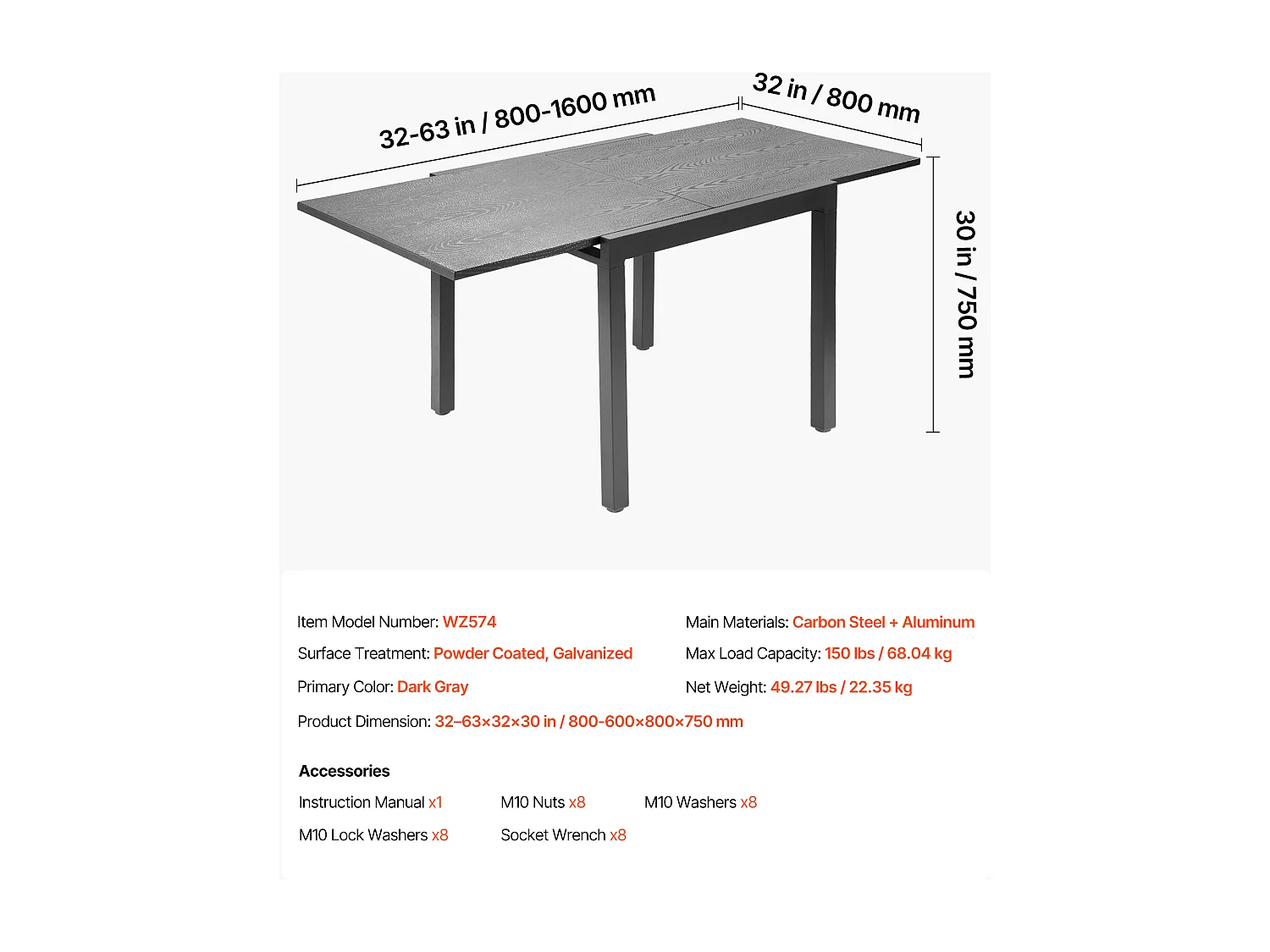 Table à Manger Extensible SucceBuy pour Patio Extérieur, Table de Bistro Rectangulaire 80-160 cm pour 4-6 Personnes, Cadre en Aluminium Et Lattes en Acier