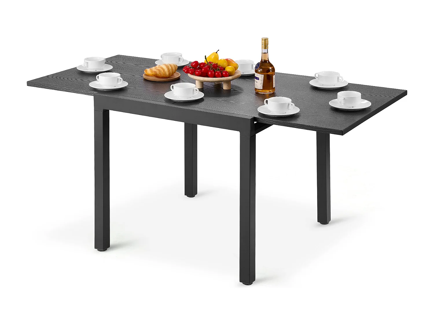 Table à Manger Extensible SucceBuy pour Patio Extérieur, Table de Bistro Rectangulaire 80-160 cm pour 4-6 Personnes, Cadre en Aluminium Et Lattes en Acier