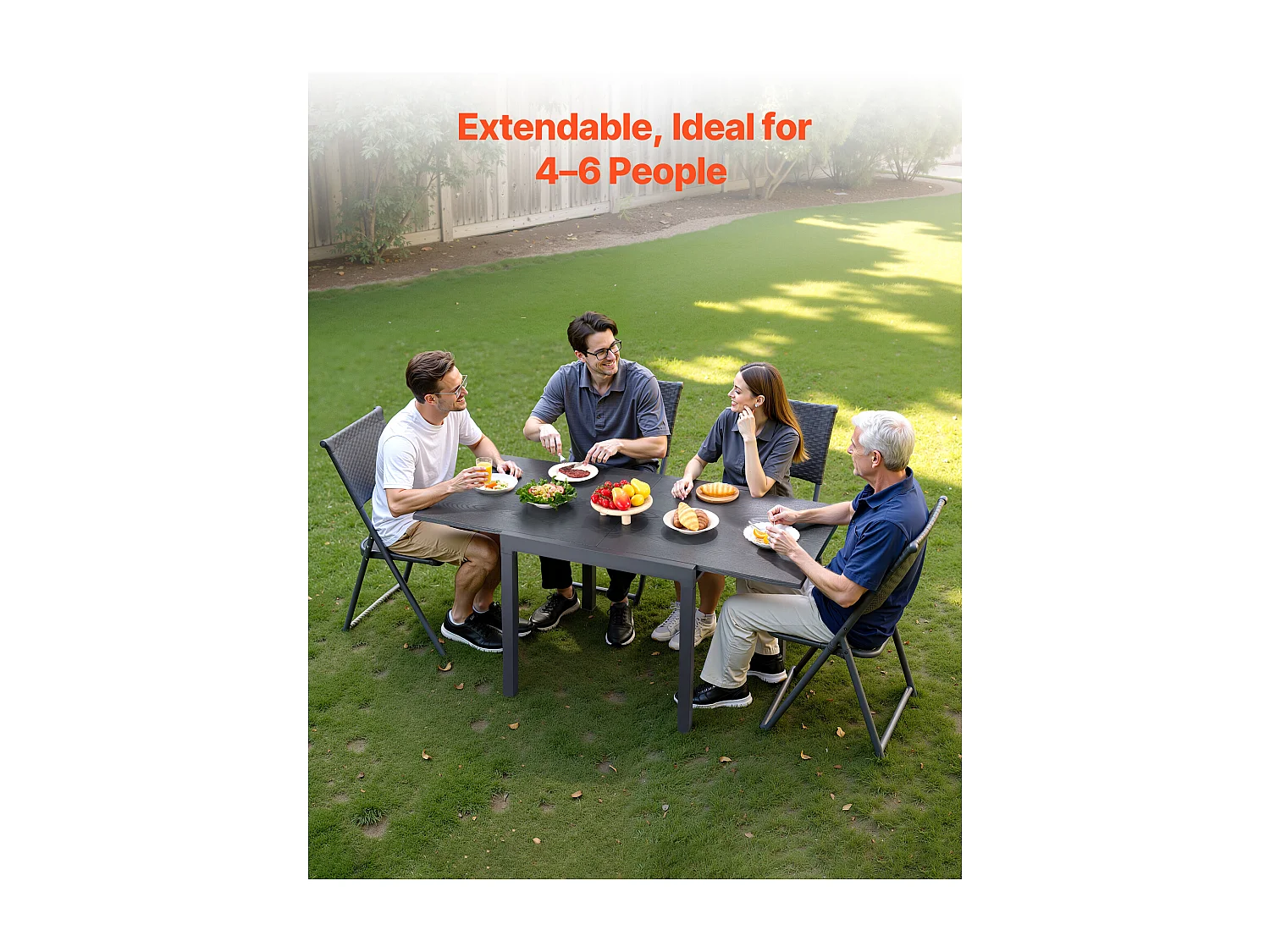 Table à Manger Extensible SucceBuy pour Patio Extérieur, Table de Bistro Rectangulaire 80-160 cm pour 4-6 Personnes, Cadre en Aluminium Et Lattes en Acier