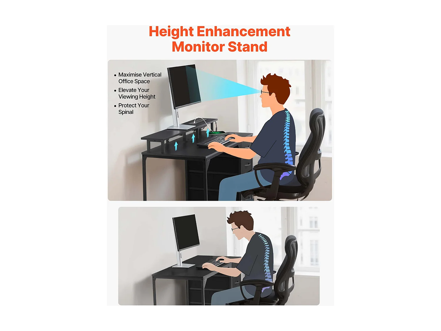 Bureau d'Ordinateur SucceBuy 120 cm avec Éclairage LED Intelligent et Prises de Courant, Table de Bureau Informatique avec 4 Grands Tiroirs et Support d'Écran