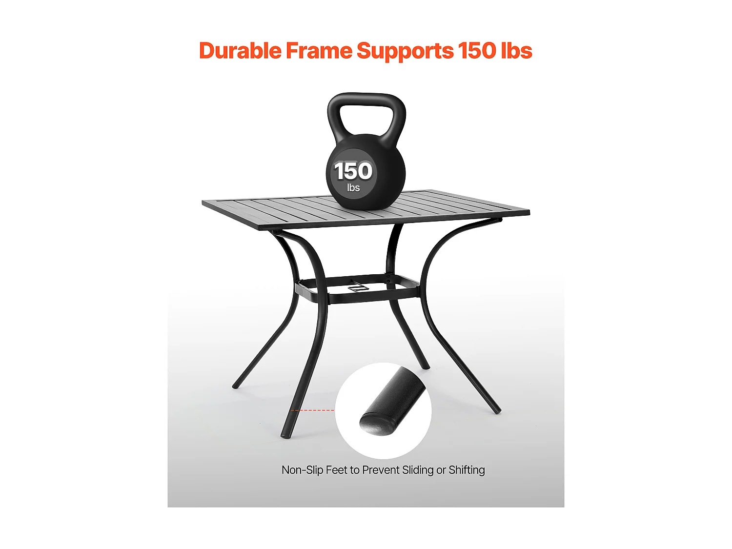 Table à Manger SucceBuy pour Patio Extérieur 94 cm, Table de Bistrot Carrée en Acier Et Métal pour 4 Personnes, avec Trou pour Parasol de 3.8 cm, Noir